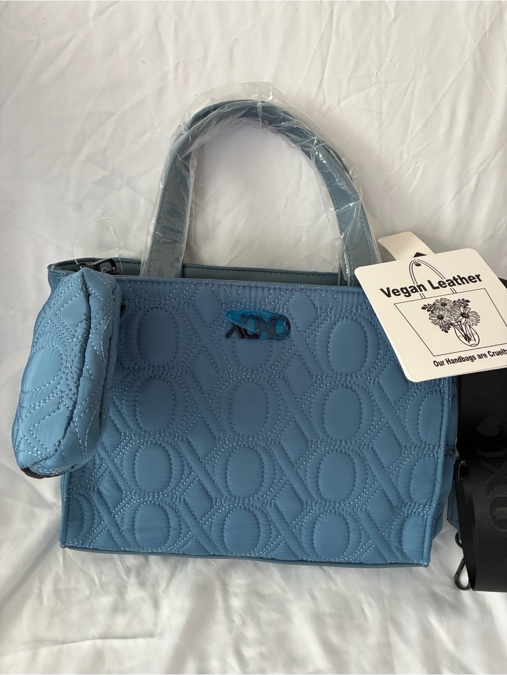 XOXO Quilted Vegan Leather Satchel - Light Blue